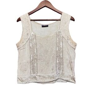 Fabulous Women Free Size Beige Embroidered Rayon Square Neck Sleeveless Boho Top